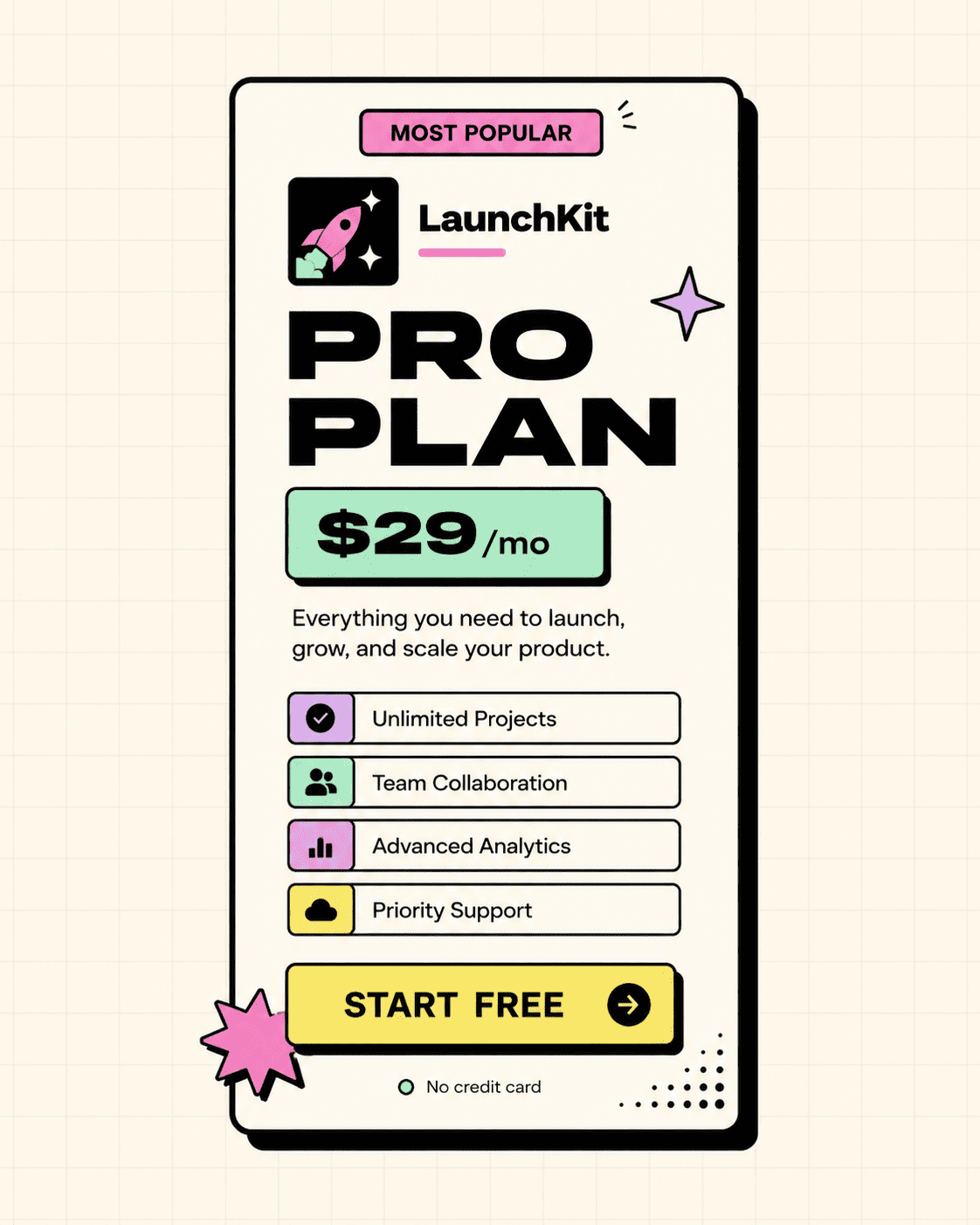 Pricing card – Pro plan